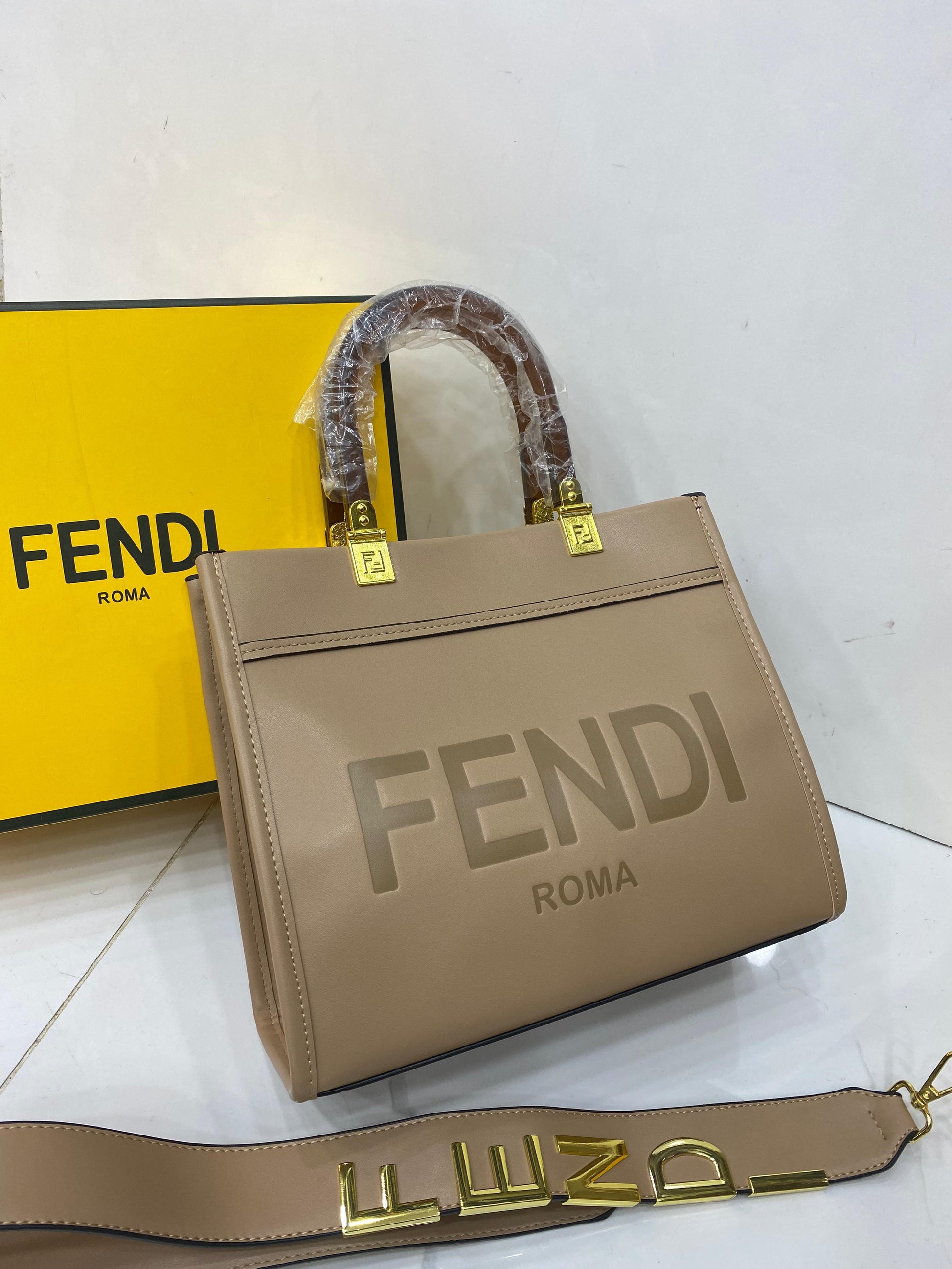 FENDI SUNSHINE SMALL PU LEATHER HANDBAG