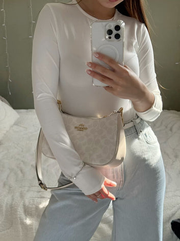 Fioure Signature Canvas Shoulder Bag — Cherry Charm & Detachable Strap