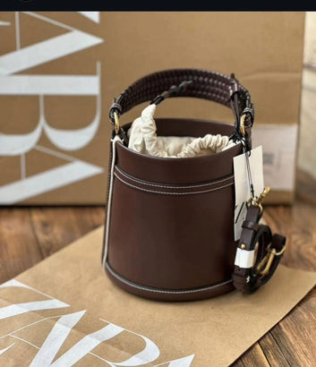 Fioure Woven Potli Bucket Crossbody Bag — Leather Trim & Adjustable Belt Strap