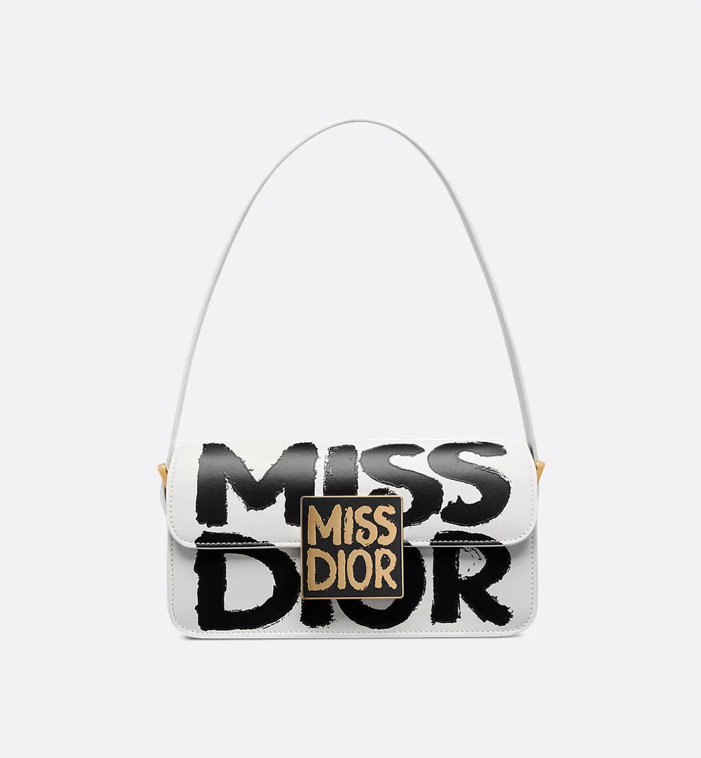 Christian Dior Flap Bag White and Black Miss Dior Graffiti Printed Calfskin