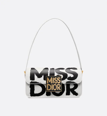 Christian Dior Flap Bag White and Black Miss Dior Graffiti Printed Calfskin