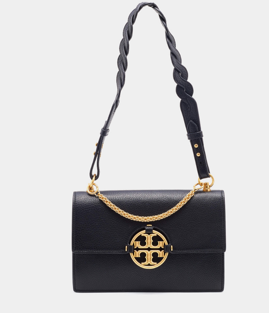 Tory Burch Black Leather Miller Flap Shoulder Bag