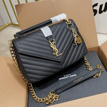 YSL Black Matelasse Leather Large College Top Handle Bag