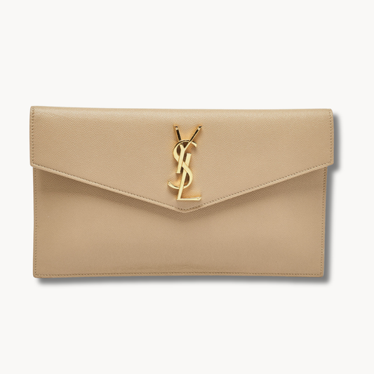 Y-S-L Beige Leather Uptown Clutch