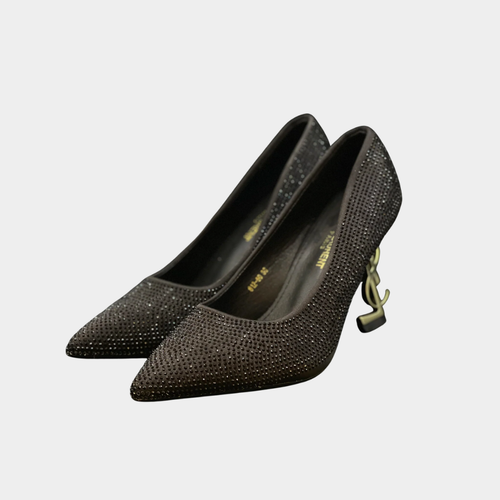 Fioure Heels — Crystal Embellished & Pointed Toe in Black