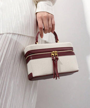 Fioure Structured Box Crossbody Bag — Leather Trim & Gold Dual-Zip Hardware