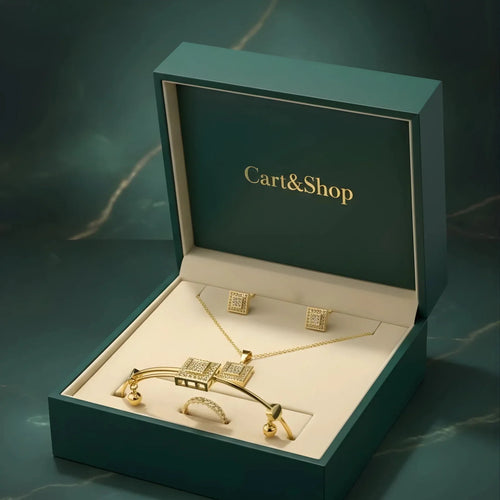 Fioure Royal Glow 4-Piece Crystal Jewelry Set — Pendant, Bracelet, Earrings & Ring in Gold-Tone