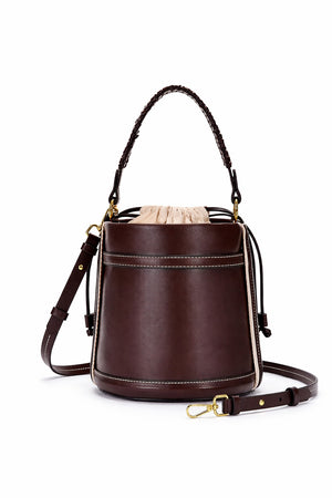 Fioure Woven Potli Bucket Crossbody Bag — Leather Trim & Adjustable Belt Strap
