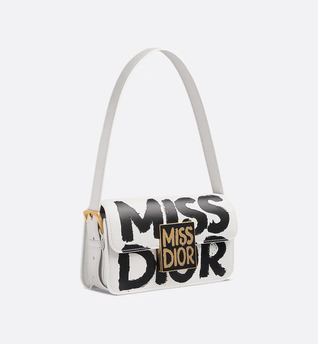 Christian Dior Flap Bag White and Black Miss Dior Graffiti Printed Calfskin