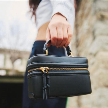 Fioure Structured Box Crossbody Bag — Leather Trim & Gold Dual-Zip Hardware