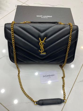 Fioure Loulou Quilted Leather Envelope Bag — YSL Logo & Gold Chain Strap