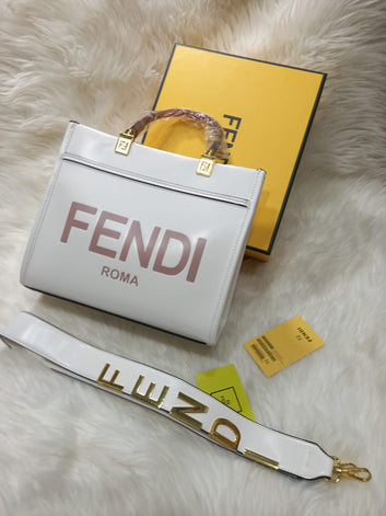 Fendi Sunshine Shopper Bag - Leather with Embossed FF Logo and Gold Hardware