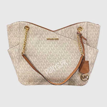 Michael Kors Jet Set Ladies Tote Bag - Signature MK Logo with Chain Straps