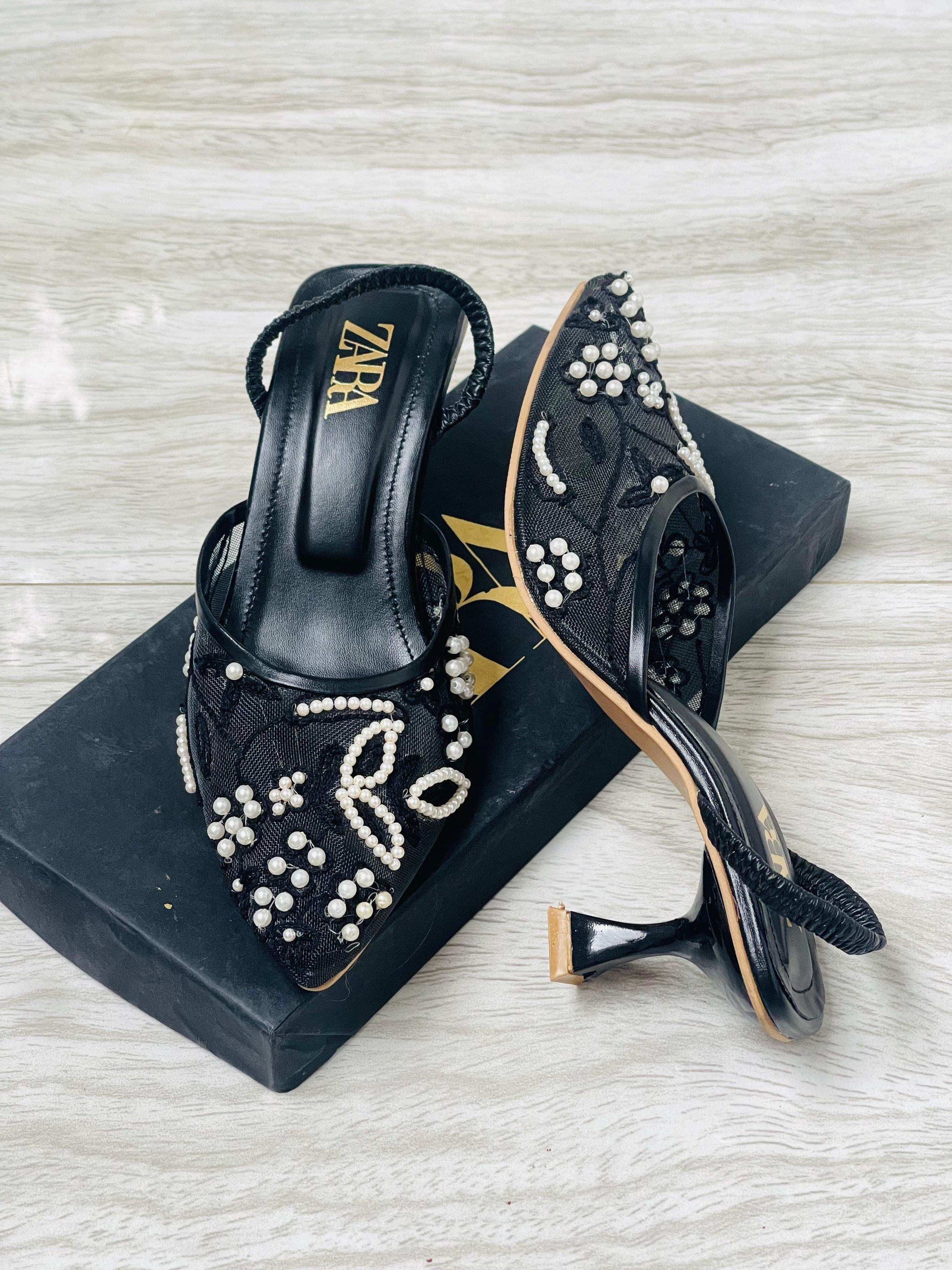 Z-A-R-A EMBROIDERED NET PUMPS