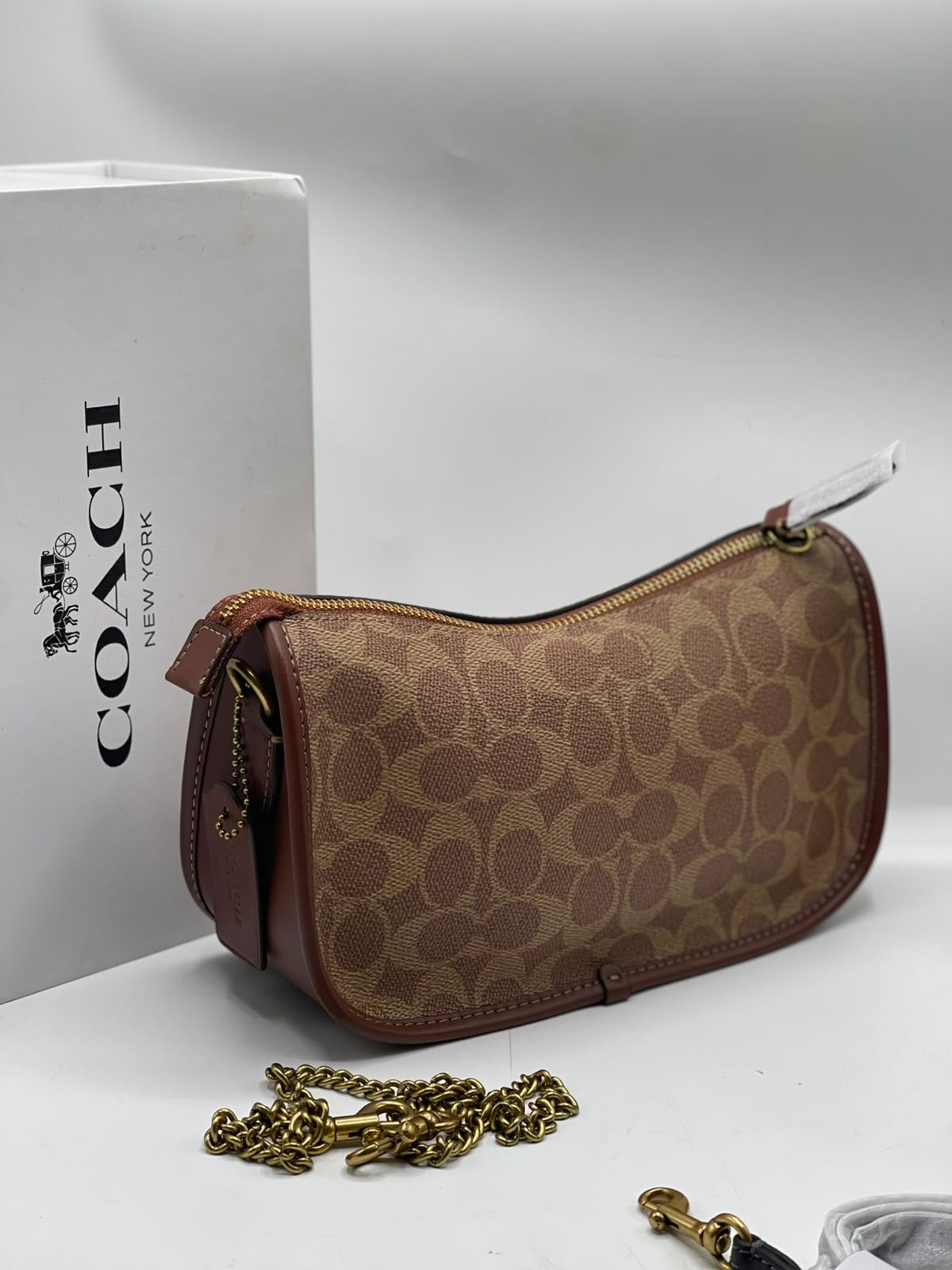 Interior of COH Waverly Bag showing snap pocket