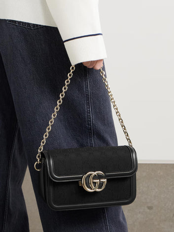 Fioure Compact Leather Shoulder Bag — Metallic Logo & Adjustable Strap