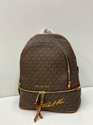 Fioure MK Monogram Signature Backpack — Multi-Compartment with Gold Hardware