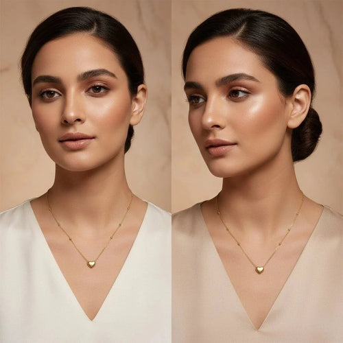 Fioure Elegant Heart Glow Pendant Necklace — Minimal Gold-Plated Heart for Traditional & Modern Wear