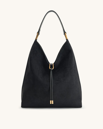 Fioure Soft Vegan Leather Hobo Bag — Drawstring Closure with Gold Hardware