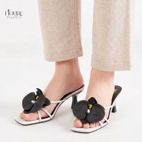 Fioure Orchid Appliqué Flared Heel Mules