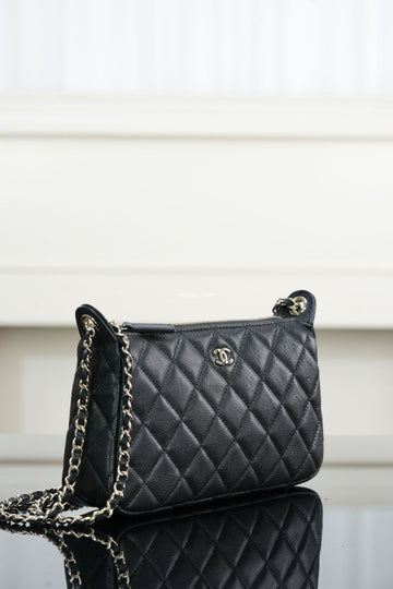 Chanel 25A Double Chain Bag - Caviar Leather with Gold Hardware