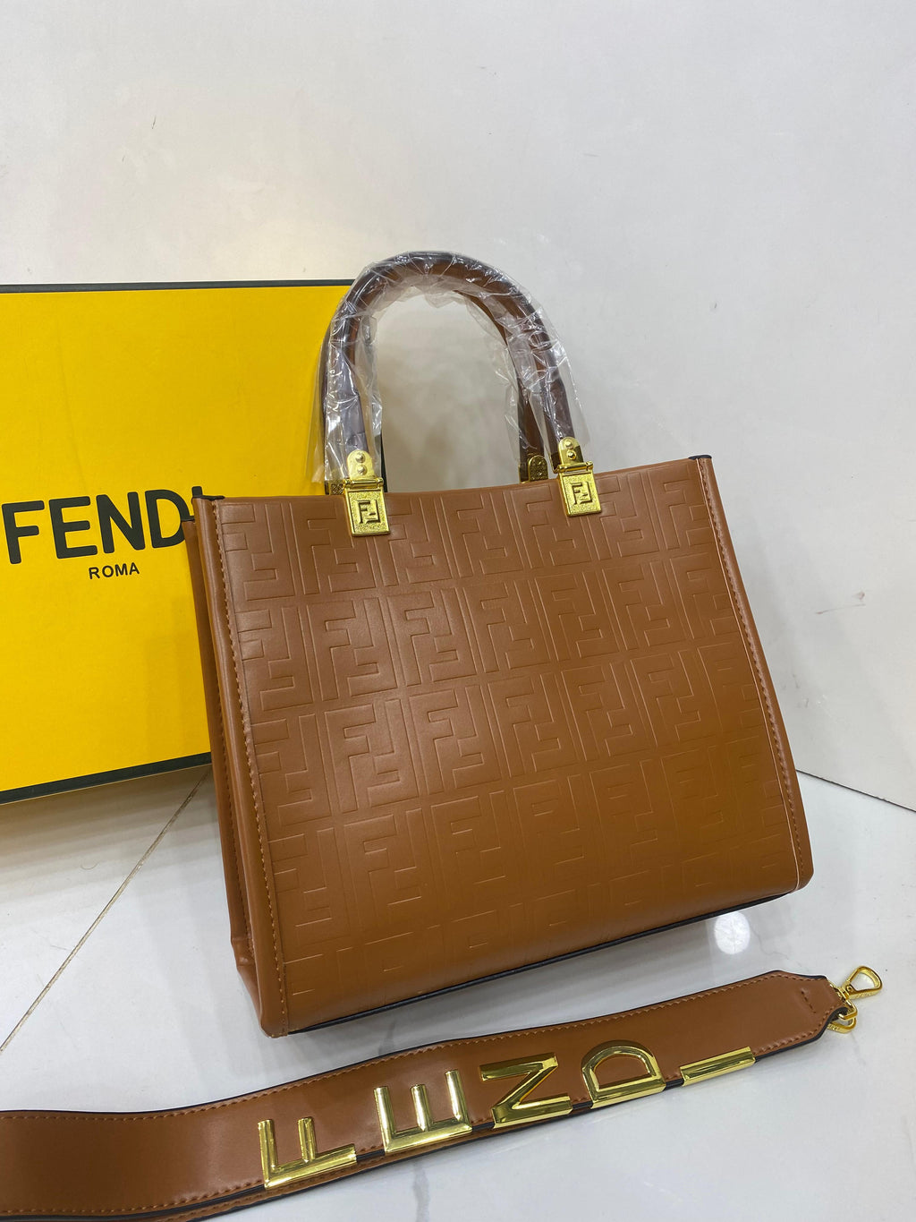 FENDI SUNSHINE SMALL PU LEATHER HANDBAG