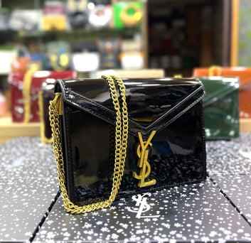 YSL Saint Laurent Cassandra Patent Leather Wallet on a Chain