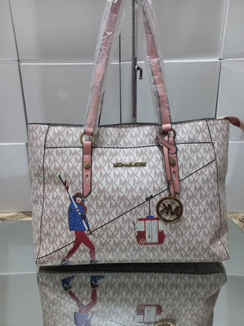 Michael Kors Jet Set Medium Signature Tote Bag - MK Logo with Leather Trim