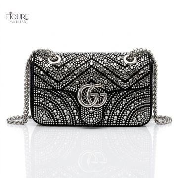 Fioure Aesthetic Crystal-Embellished Chevron Shoulder Bag
