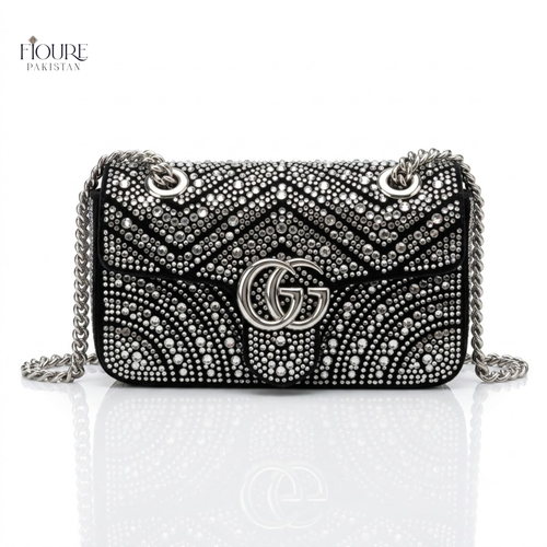Fioure Aesthetic Crystal-Embellished Chevron Shoulder Bag