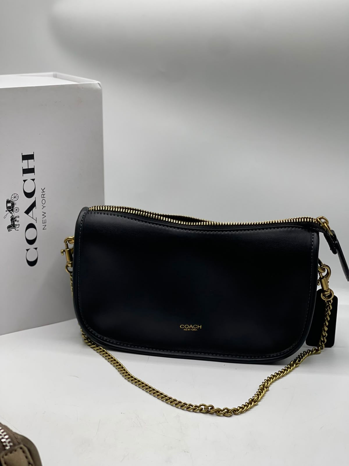 COH Waverly Bag in olive bronze with chain and long strap