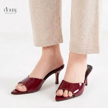 Fioure Patent Pointed Open-Toe Flared Mules