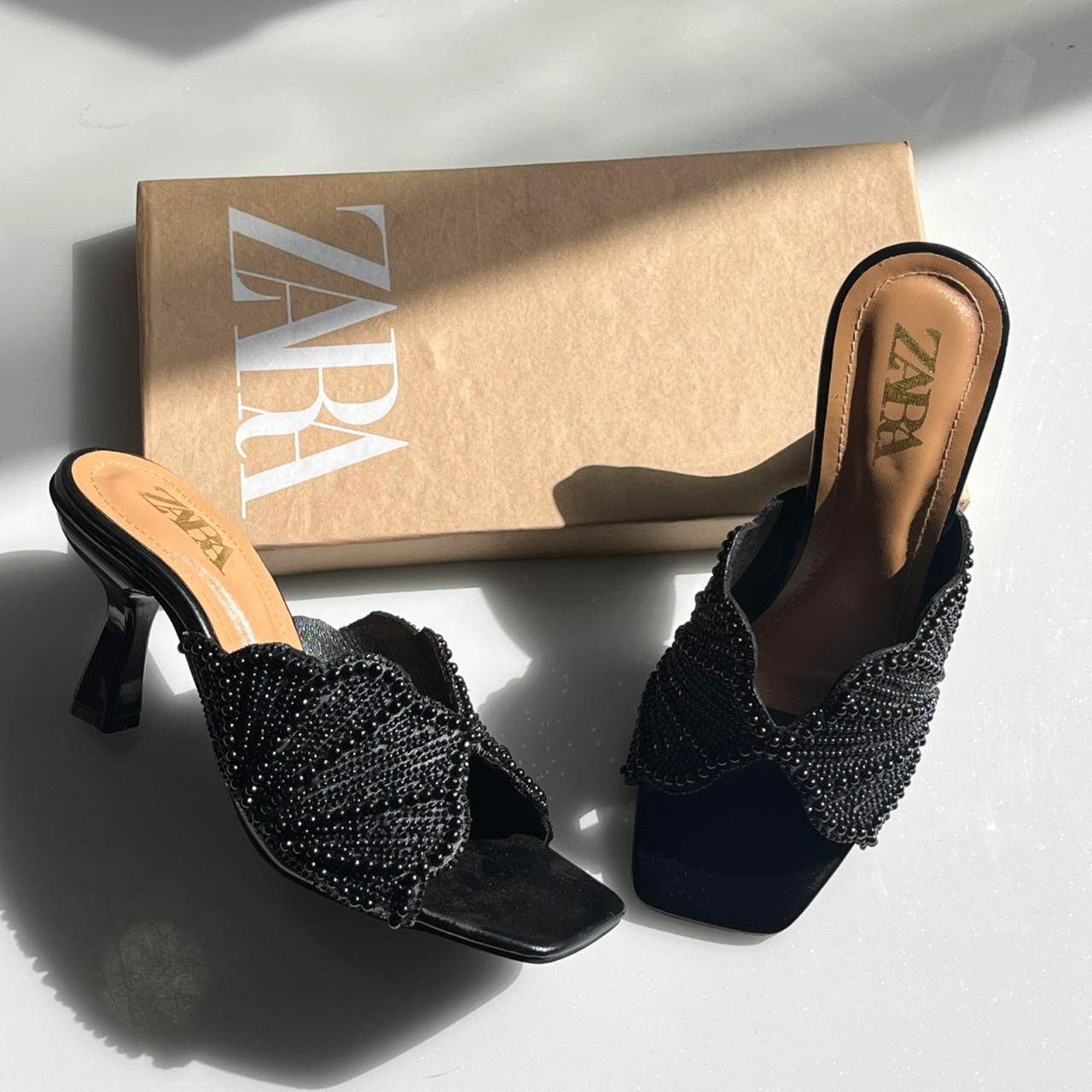 Fioure Crystal Embellished Flared Heel Mules in Champagne Beige