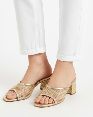 ZARA Mesh Crystal Block Heels - Embellished Quilted Mules