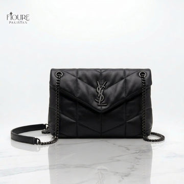 Black quilted puffer chain bag with black hardware