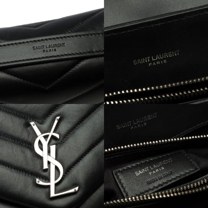 YSL Calfskin Y Quilted Monogram Small Loulou Chain Satchel Black