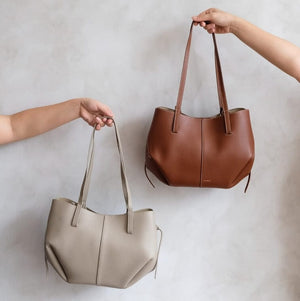 Fioure Cyme Mini Textured Leather Tote — Dual Handles with Removable Pocket