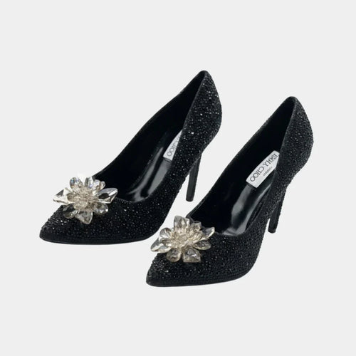 Fioure Covered Pointy Toe Pumps — Crystal Embellished & Pointed Toe in Crystal
