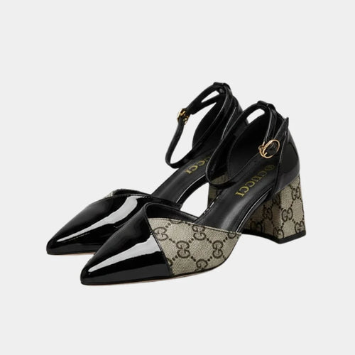 Fioure Heels — Monogram Canvas in Beige