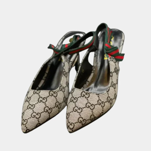 Fioure Heels — Bow Detail & Monogram Canvas in Grey
