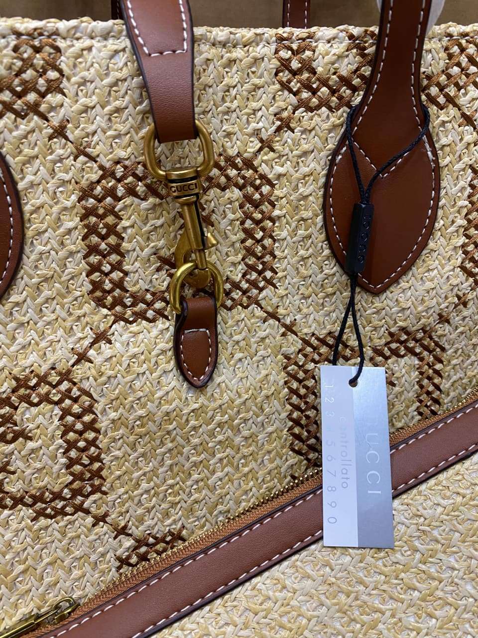 GUCCI Tote Bag in Jute Fabric