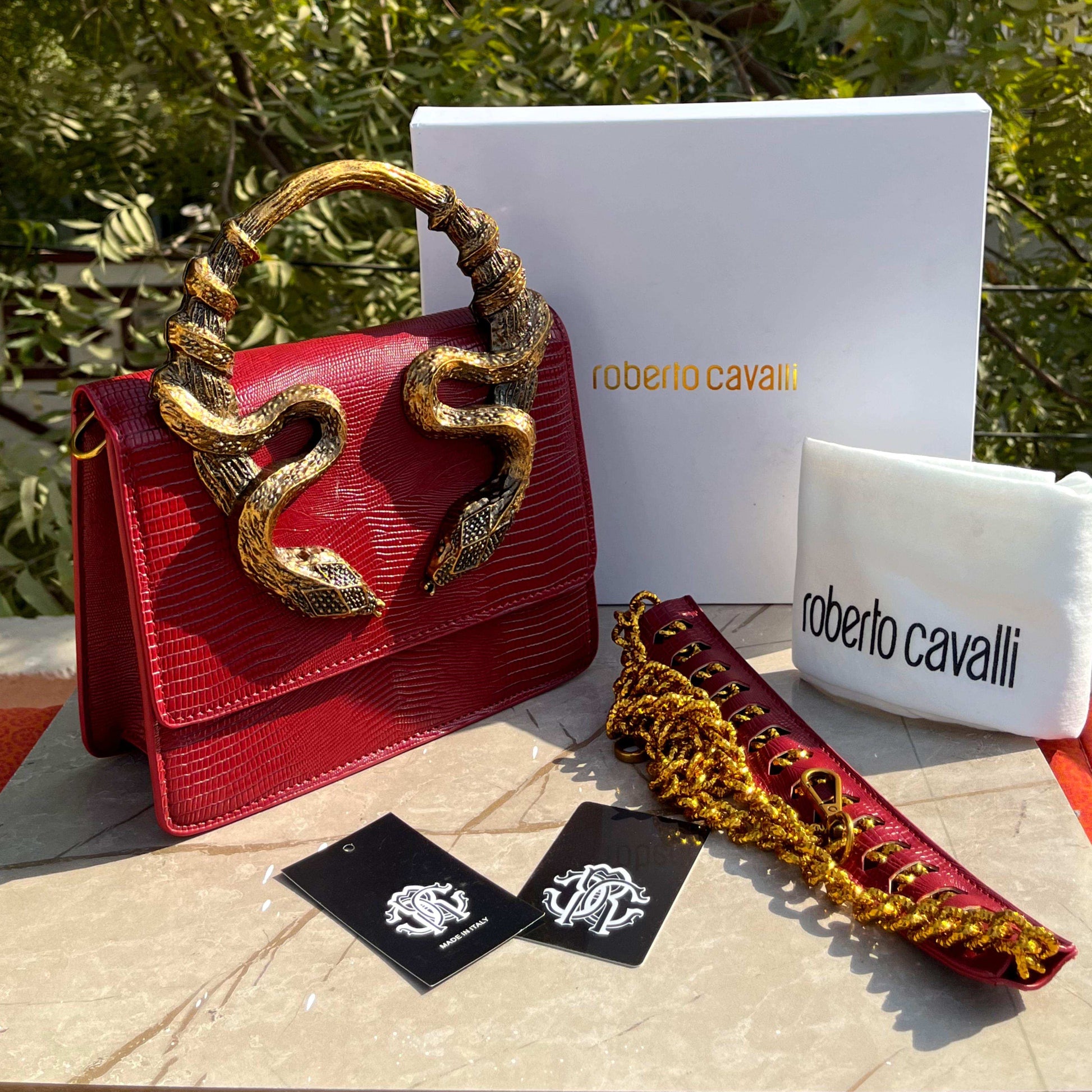 ROBERTO CAVALLI Borsa Bordeaux Con Serpenti