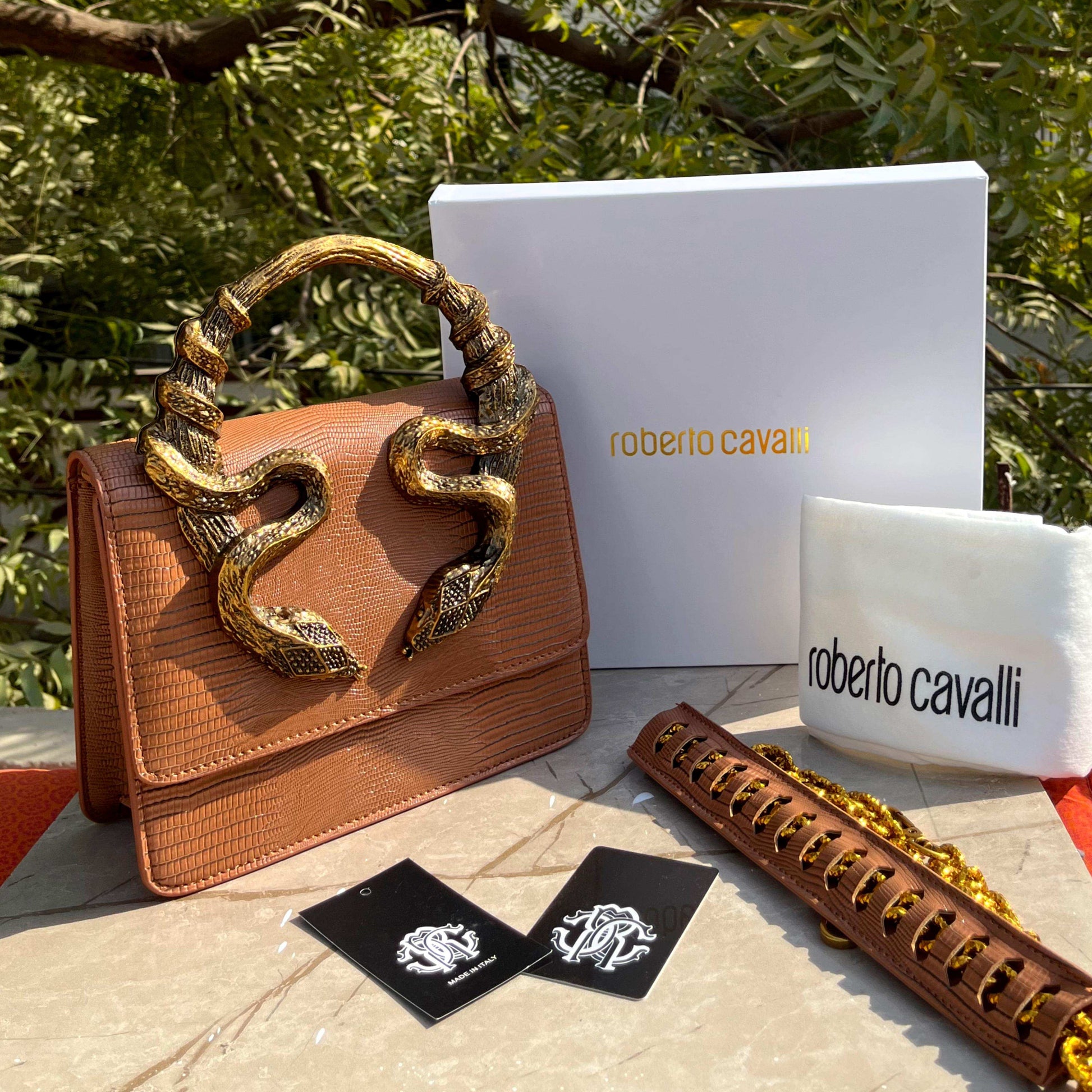 ROBERTO CAVALLI Borsa Bordeaux Con Serpenti