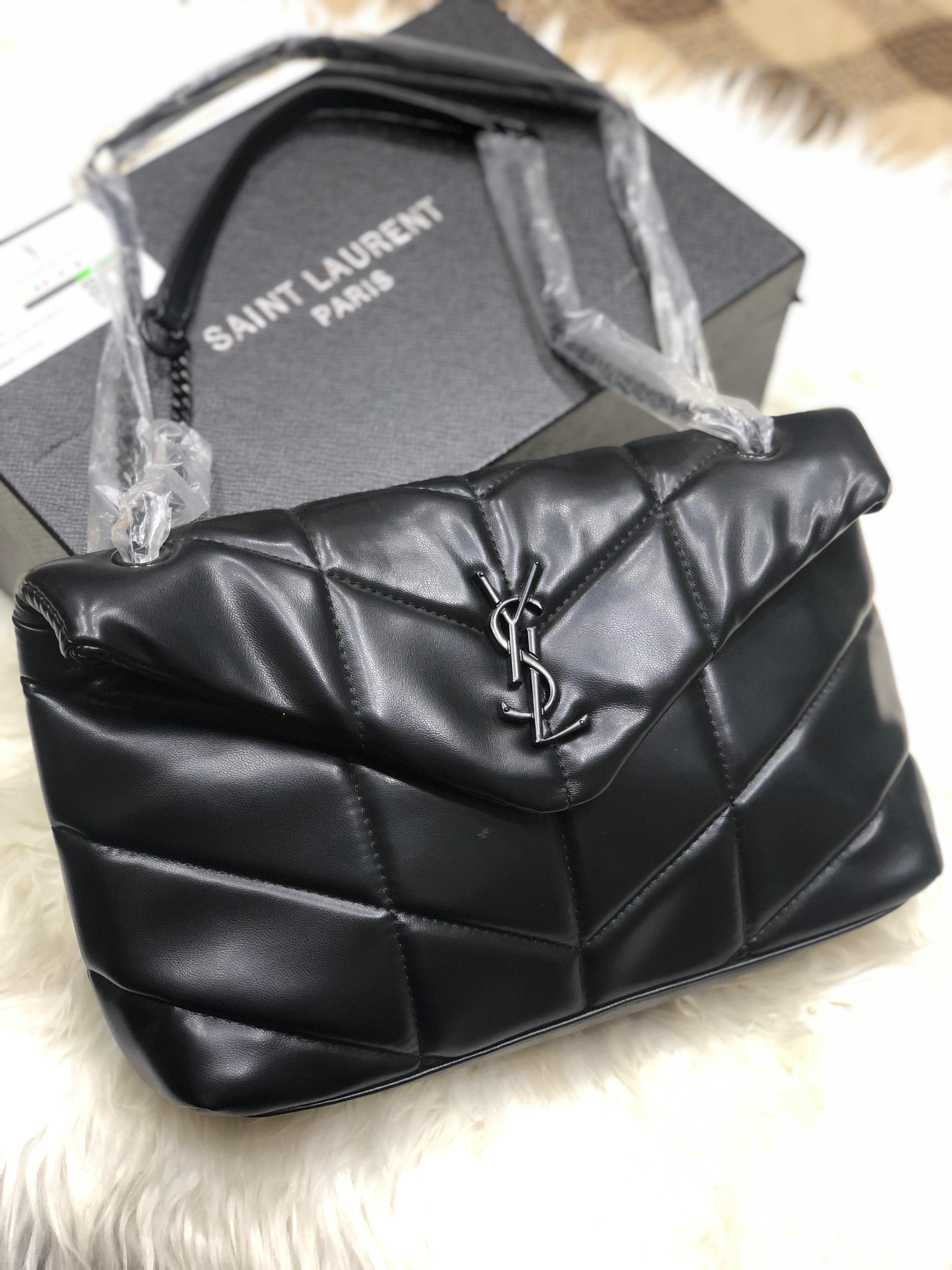 Fioure Puffer Caviar Leather Shoulder Bag — Chain Belt Strap in Silver, Gold & Black