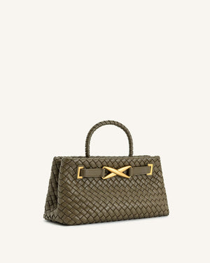 Fioure Elora Woven Vegan Leather Tote Bag — Gold Hardware & Detachable Strap
