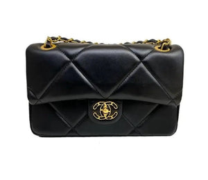 Fioure 19 Double Flap Lambskin Handbag — Mixed Hardware & Leather-Interlaced Chain