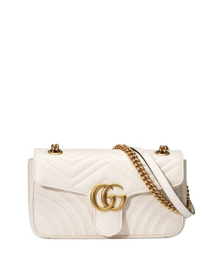 Fioure Marmont Matelassé Leather Shoulder Bag — GG Logo Hardware & Gold Chain Strap