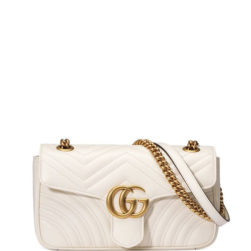Fioure Marmont Matelassé Leather Shoulder Bag — GG Logo Hardware & Gold Chain Strap