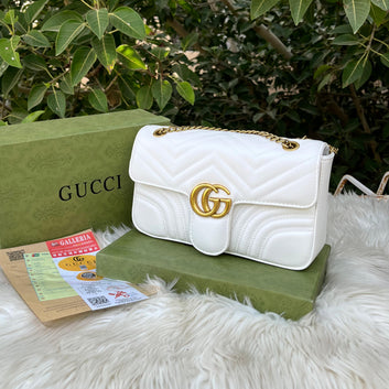 Fioure Marmont Matelassé Leather Shoulder Bag — GG Logo Hardware & Gold Chain Strap