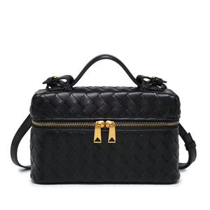 Fioure Bang Bang Intrecciato Woven Leather Vanity Case — Gold Hardware & Detachable Strap
